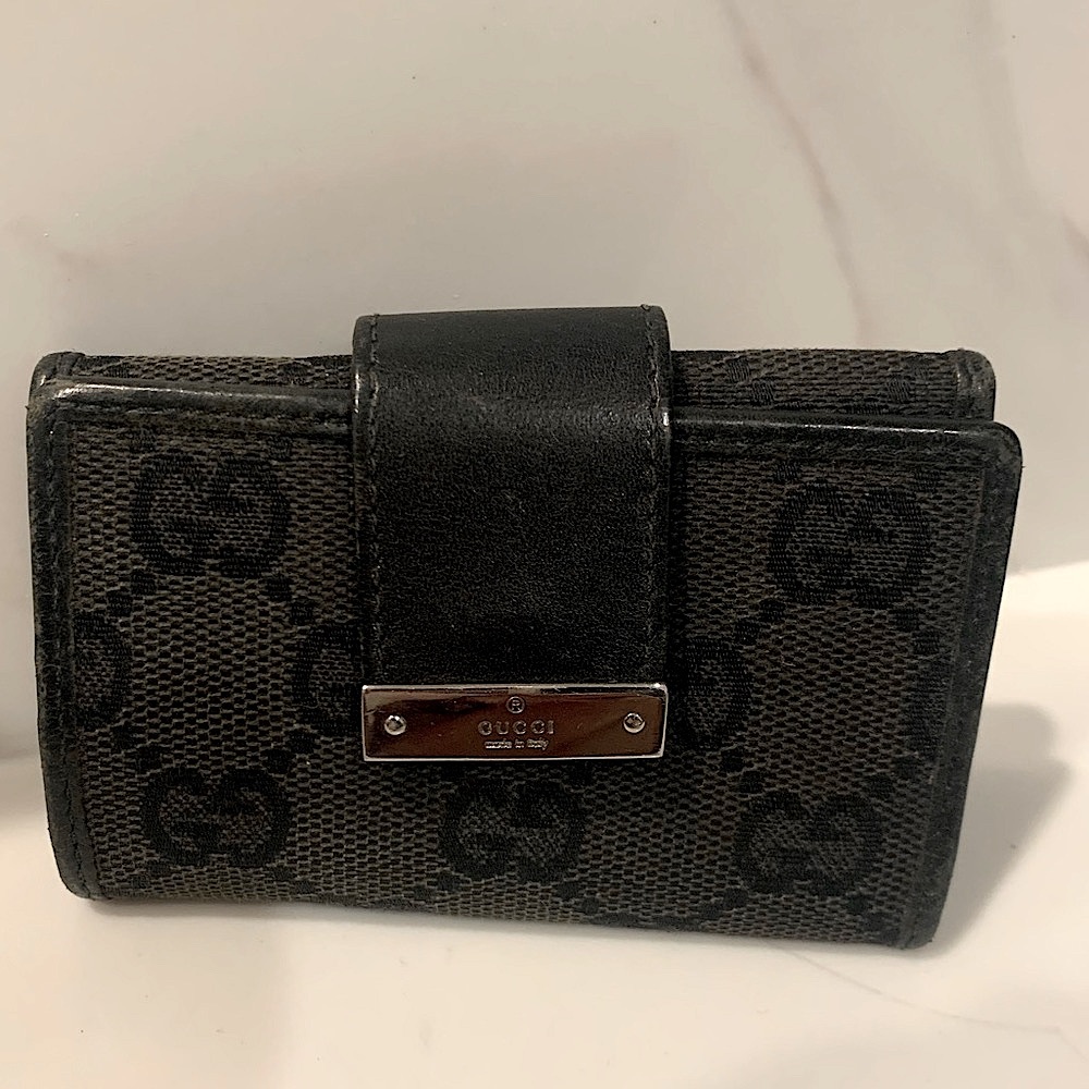Vintage Gucci GG logo black Canvas and Leather Key Case Holder Wallet Organizer - Picture 3 of 12